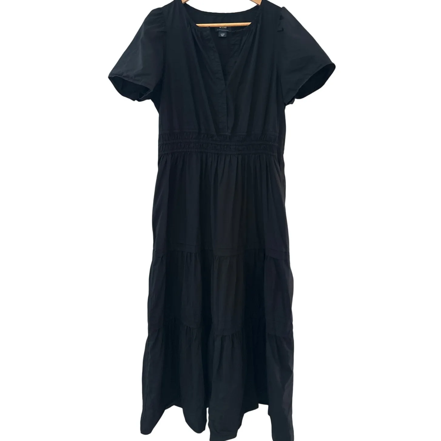 Anthropologie Maeve Poplin Cotton Somerset Maxi Dress Black Size Large - Image 9
