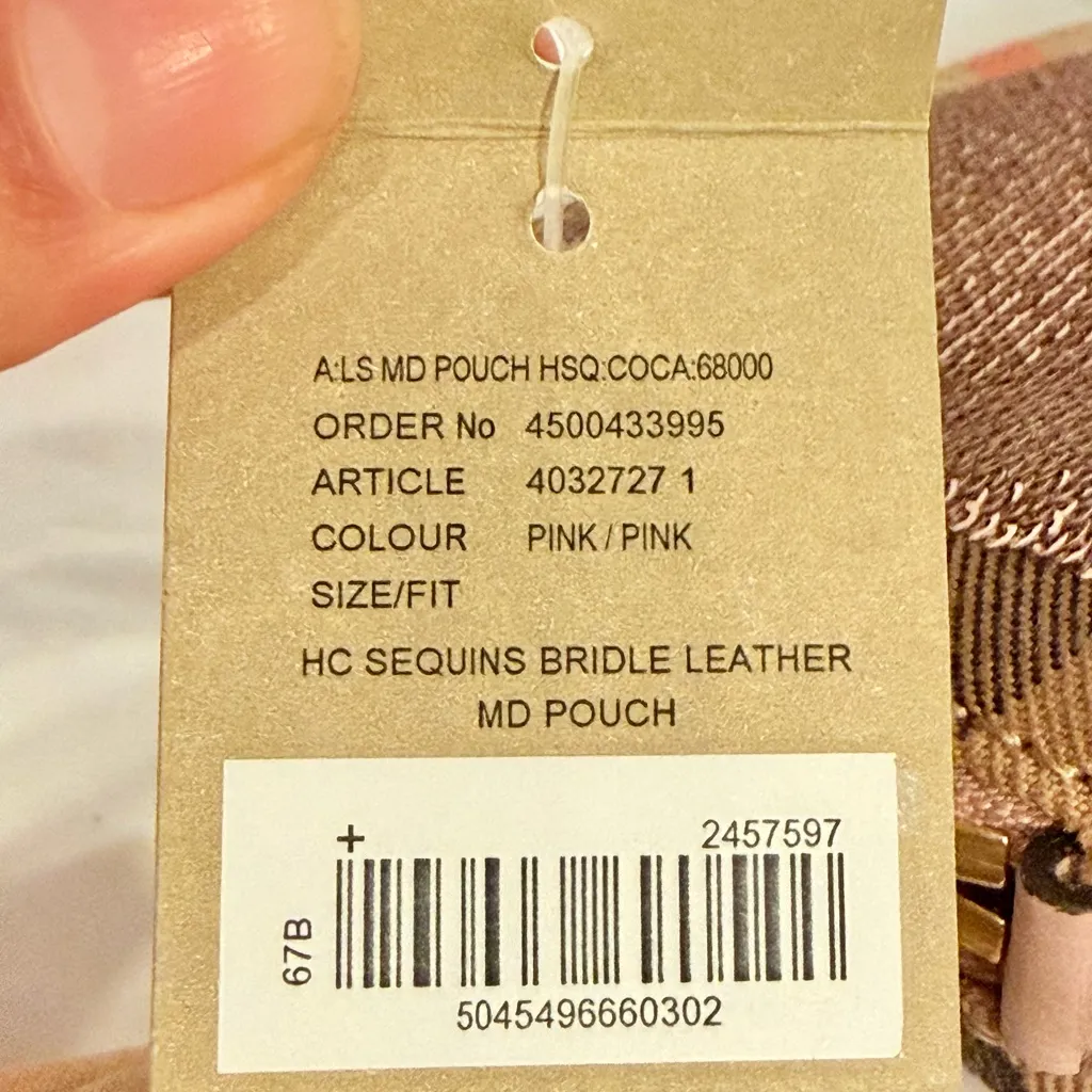 NWT Burberry Bridle Sequined Medium Pouch, Metallic Pink/Check - Image 15