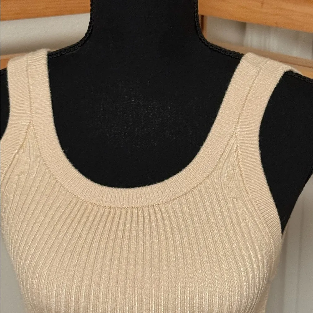 Anthropologie Jo Ribbed Knit Striped Sweater Tank Top Beige Cream - Image 6