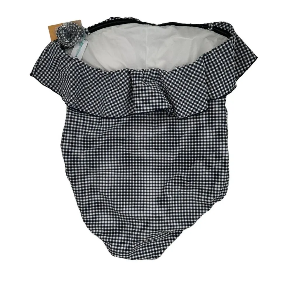 NEW Kona Sol Navy Blue Gingham Flounce High Coverage One-Piece Swimsuit Size XL - Image 5