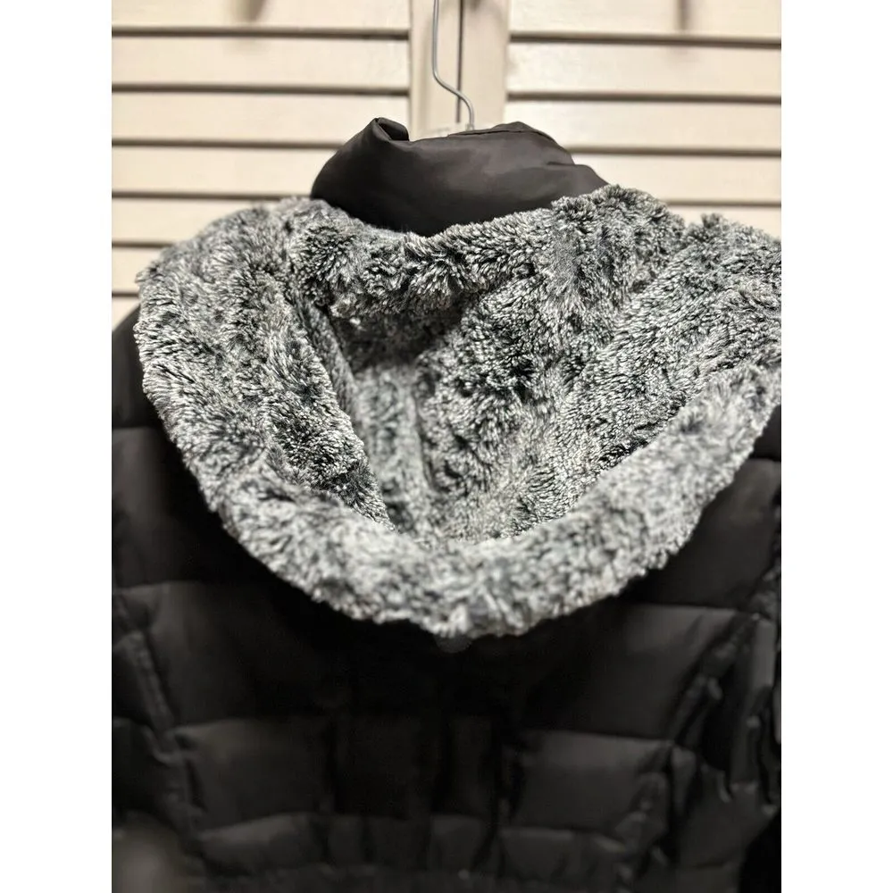 Puffer Jacket Black Women's Zip/Snap Up Size S Pockets Fur Hood - Image 8