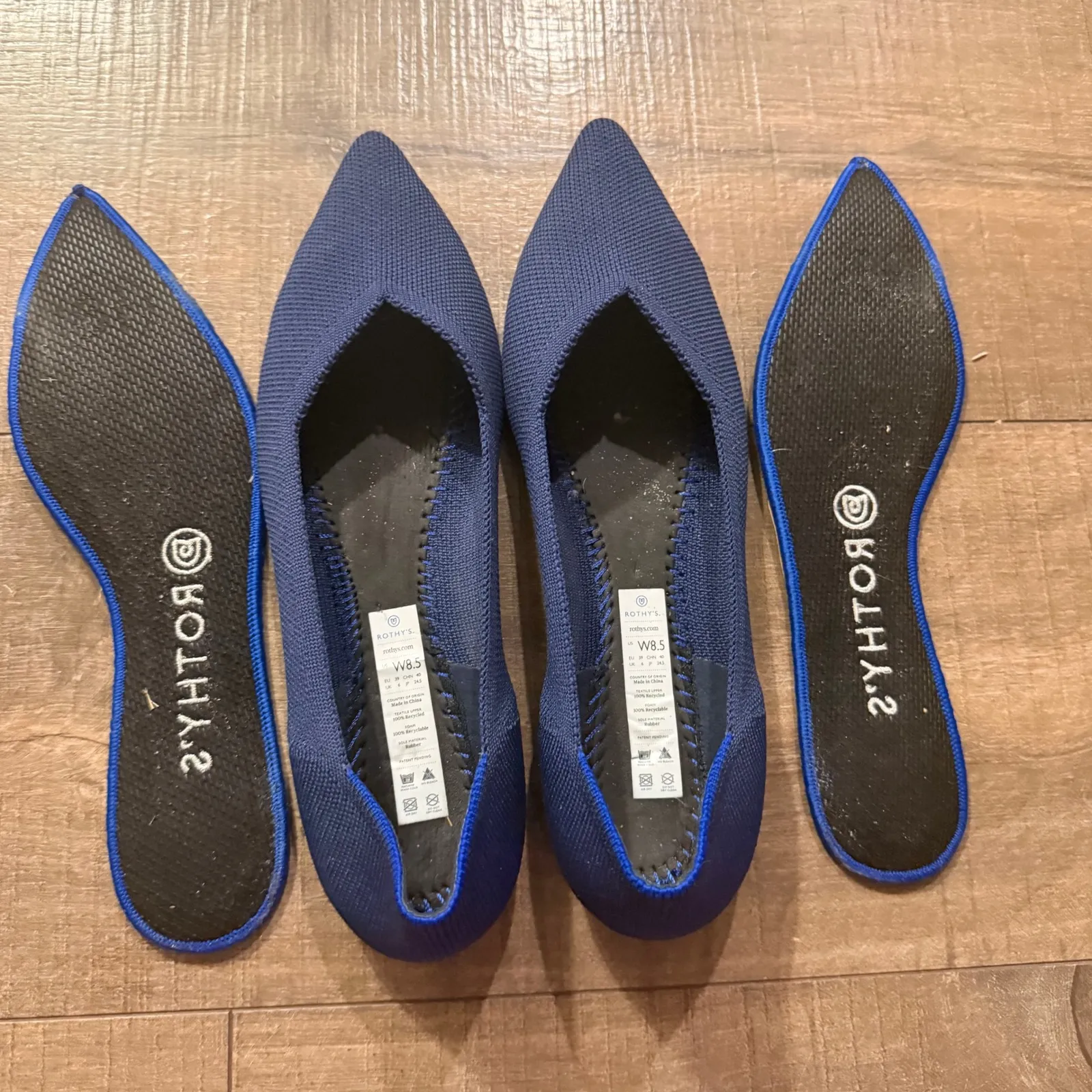 ROTHYS The Pointed Flat Shoes Navy Blue Knit Women's W 8.5 Comfort EUC Rare Work - Image 4