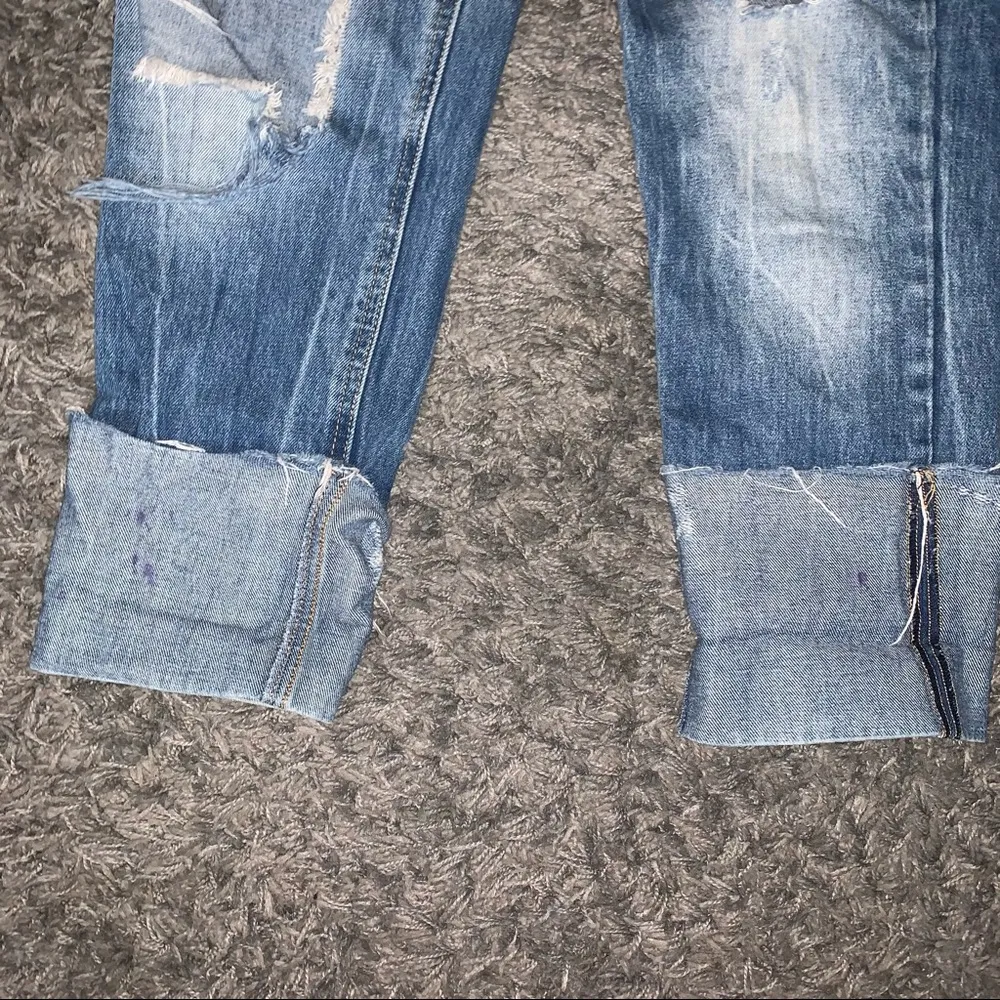 Zara distressed ripped cuffed straight leg jeans - Image 7