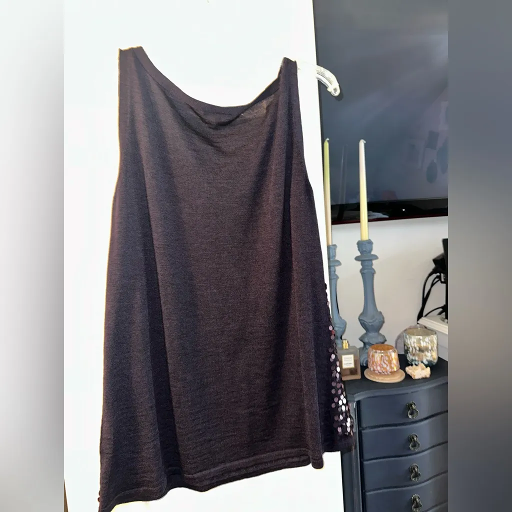 NWOT EILEEN FISHER Merino Wool Scoop Neck Purple Sequin Tank In Eggplant - Image 3