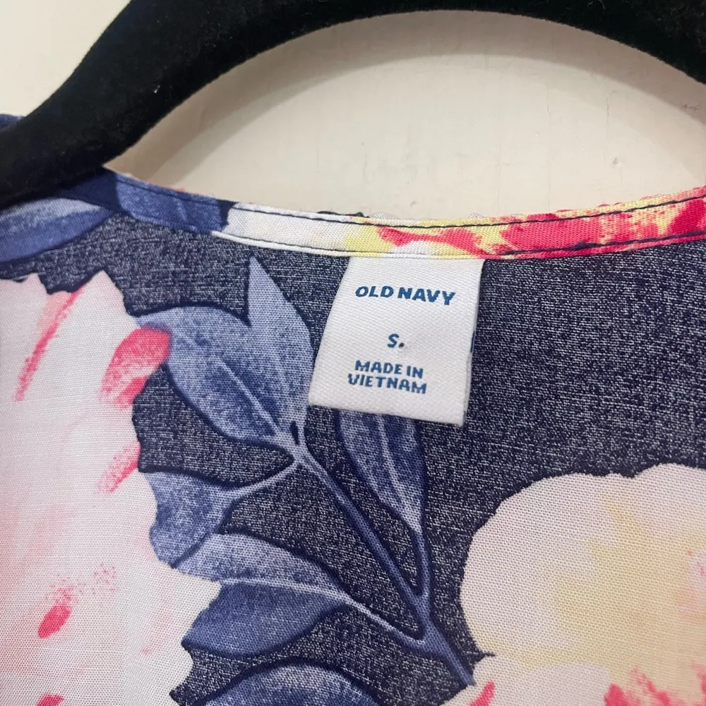 Old Navy NEW True Wrap Midi Dress Navy Blue Floral Ruffle ~ NWT Size S - Image 10