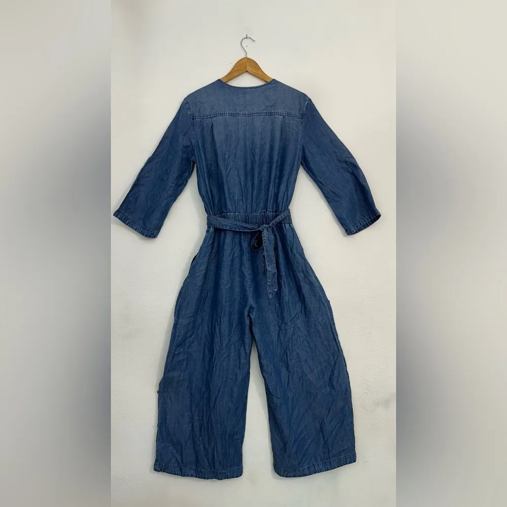 Anthropologie By Cloth & Stone Denim Blue Chambray Jumpsuit with Wide-Leg Design - Image 11