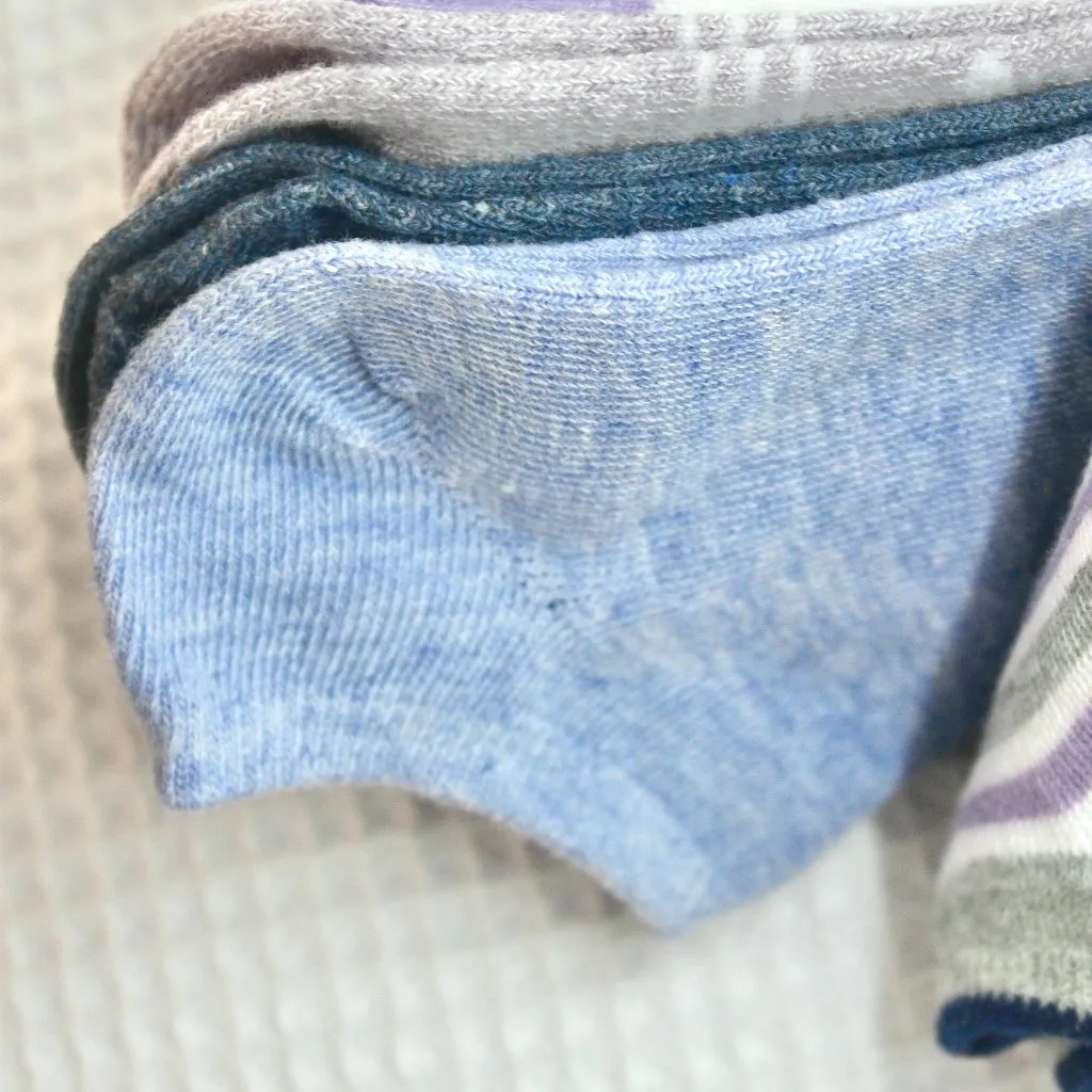 NWT Sonoma Blue Purple Grey Floral Stripes No-Show Socks 10 Pairs Pack - Image 7