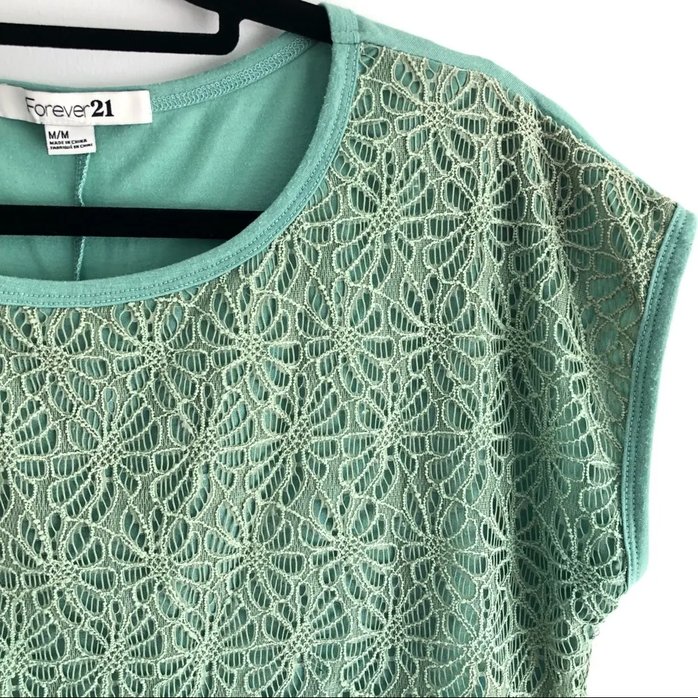 Forever 21 Floral Overlay Crop Top Sage Green M - Image 3