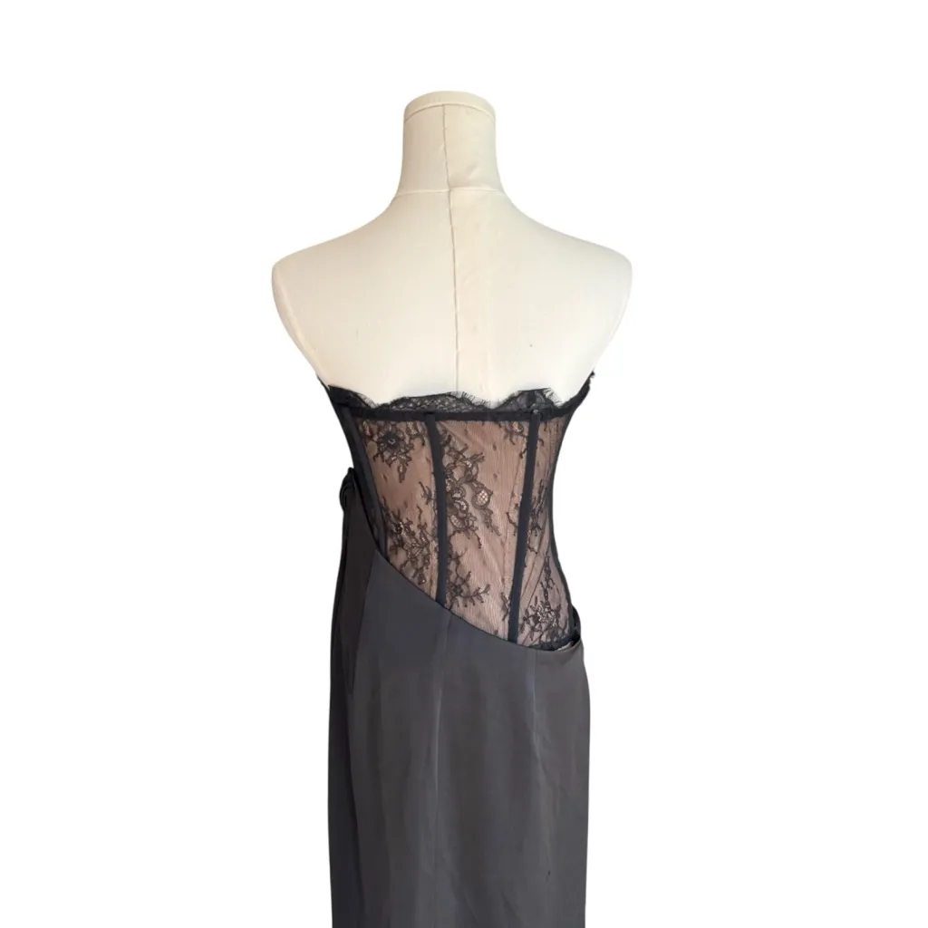 NBD x Revolve - Nalani Lace Tan and Black Strapless Bustier Maxi Gown Sz M - Image 7