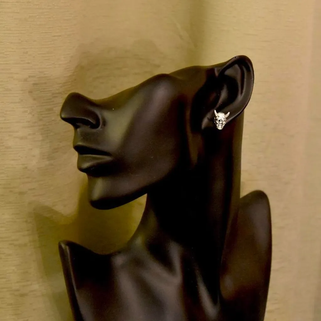 Silver Devil Stud Earrings - Image 5