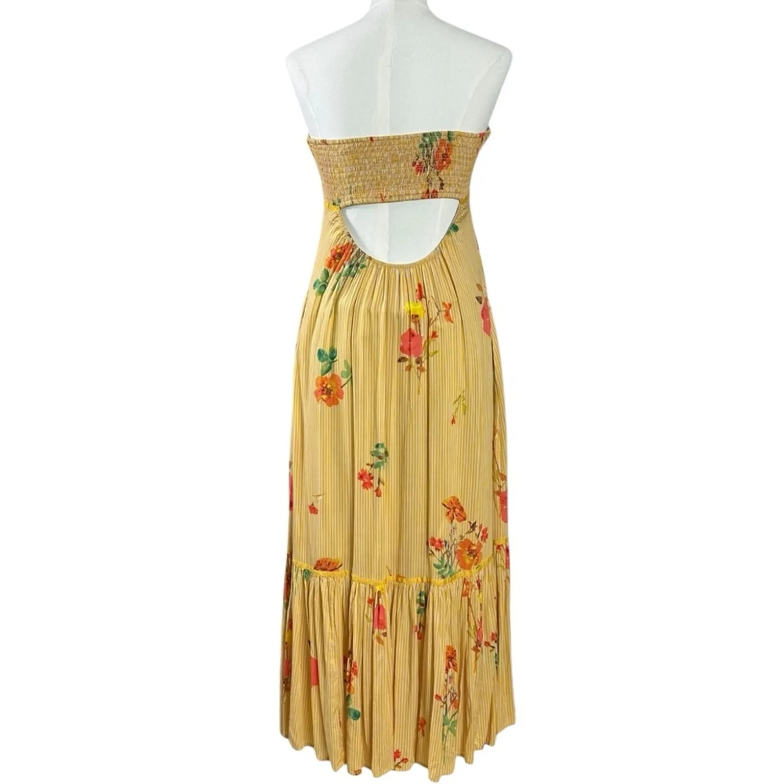 Free People Bohemian Rosie Posie Strapless Midi Dress Yellow Floral Size Large - Image 9