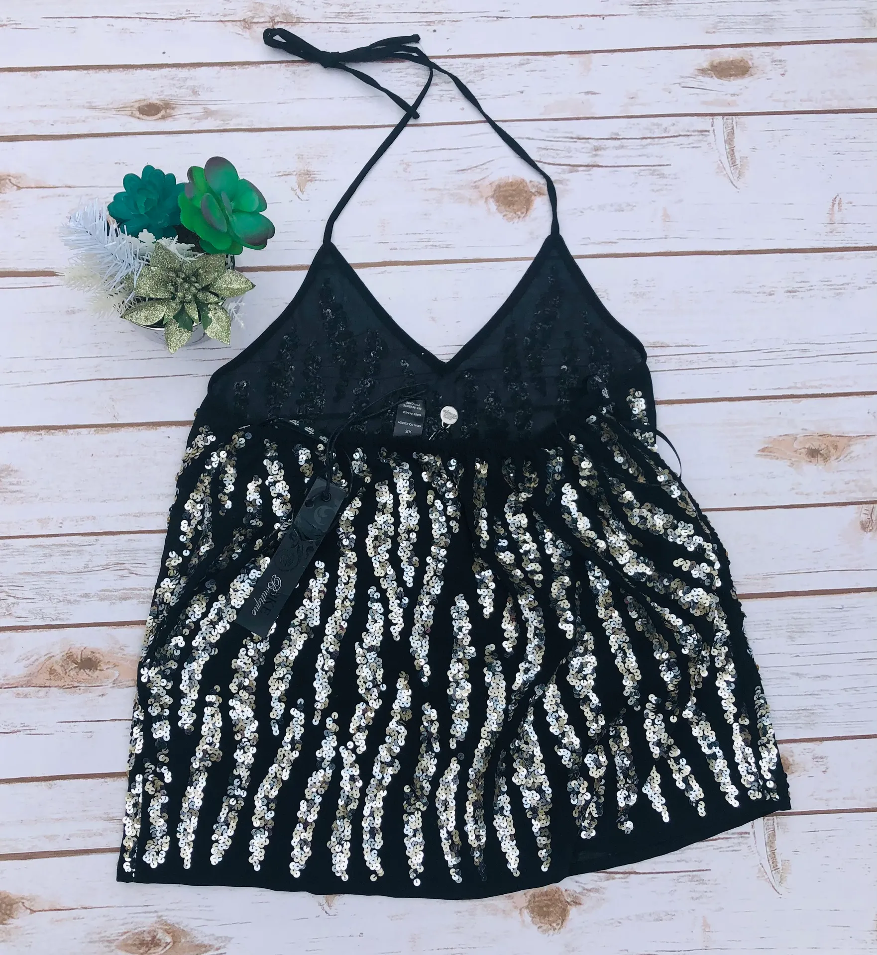 Black Silver Sequin Disco Ball Halter Tank Top - Image 5