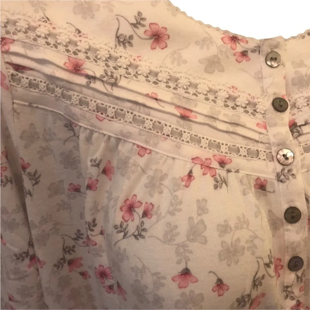 Aria Collection White Pink Gray Printed Nightgown Scalloped Hem 3/4 Sleeve Sz. S - Image 3