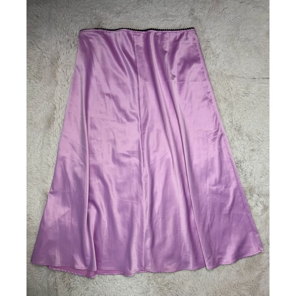 Zara Lavender Purple Satin A-Line Midi Skirt Black Contrast Trim Size L - Image 5