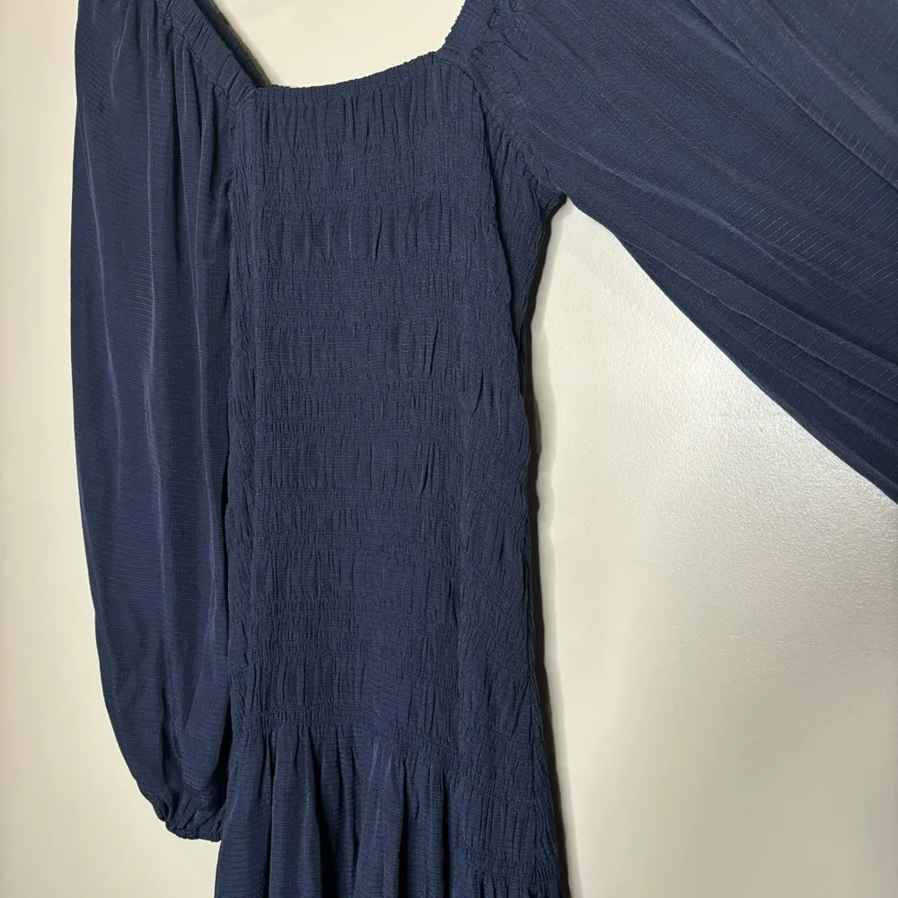 Ganni Square Neck Shirred Ripstop Long Sleeve Mini Dress - Image 13