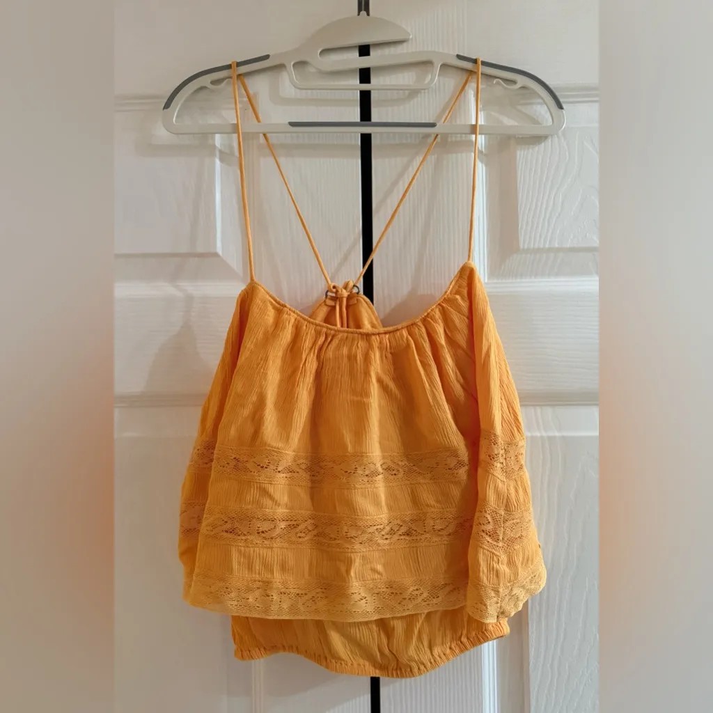 Free People Orange Lace Trim Cropped Cami Tank Top NWT Size L Sold Out - Image 4
