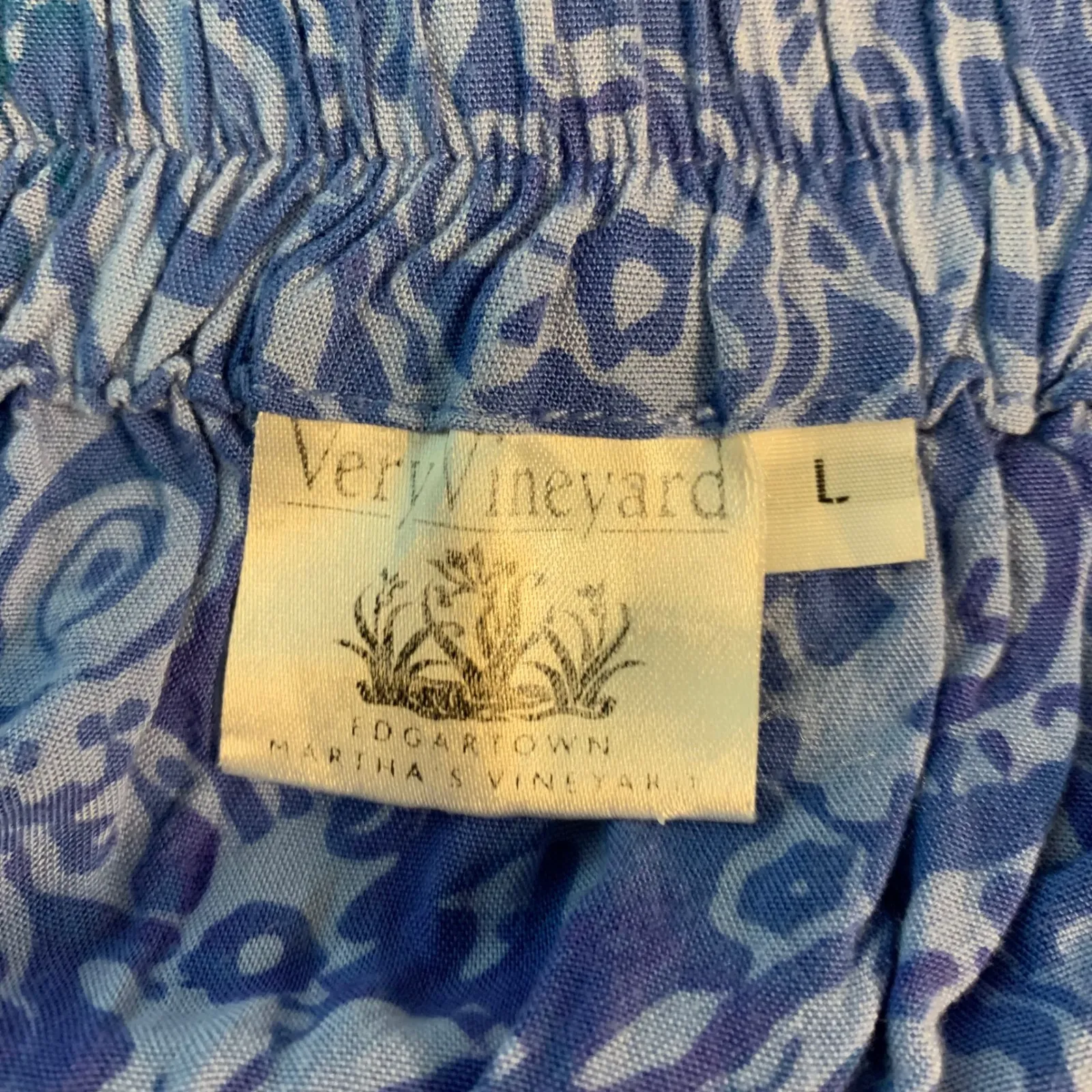 Very Vineyard Skirt Blue Paisley Print Midi Elastic Waist Rayon Size L Martha's Size L - Image 3