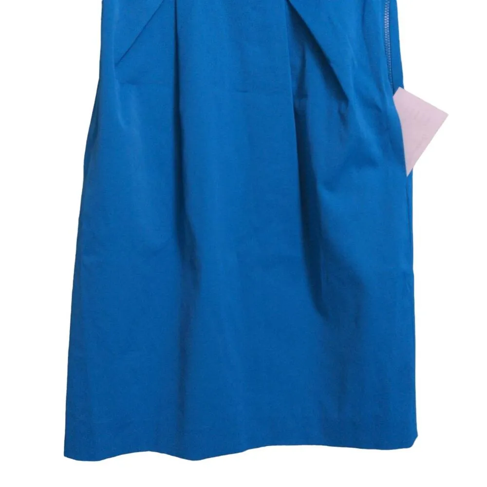 Moschino Womens A Line Dress Blue Pockets V Neck Cap Sleeve Pleated Side Zip S - Image 5