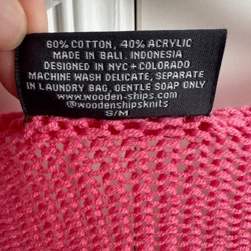 Wooden Ships Bright Pink Stripe V-neck Pullover Sweater Small/Medium - Image 7