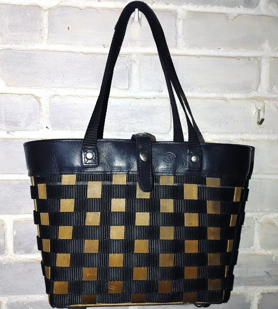 Longaberger Handbag Tote Basket Purse 2 Go Black Brown Woven Basket Leather Trim - Image 1
