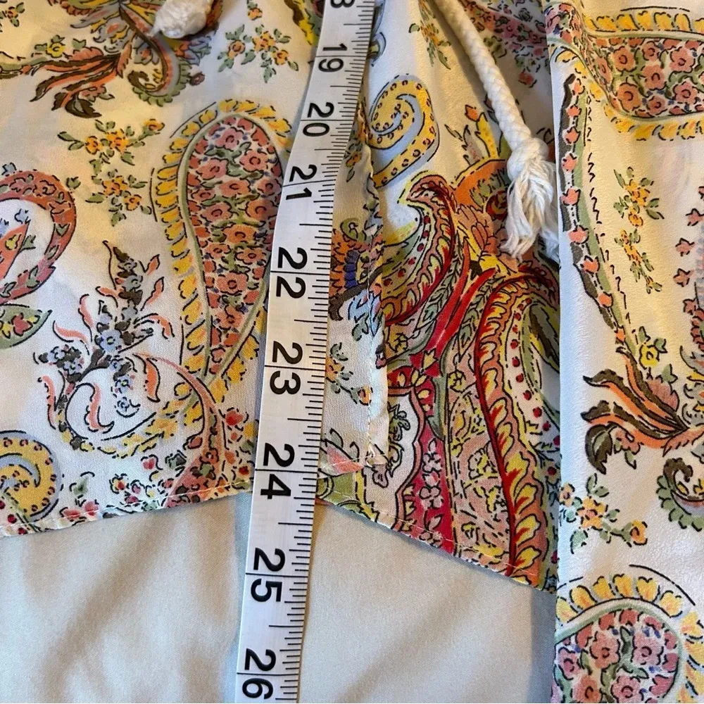 Zara Women Sm Paisley V-Neck Flutter Hem Bell Sleeve Drawstring Waist Boho Top - Image 10