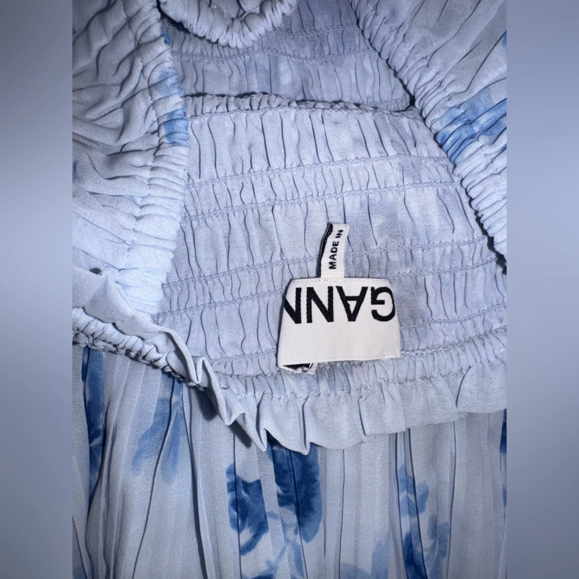 NEW Ganni Floral Pleated Georgette Heather Blue Midi-Dress SZ 34 US 2 - Image 6