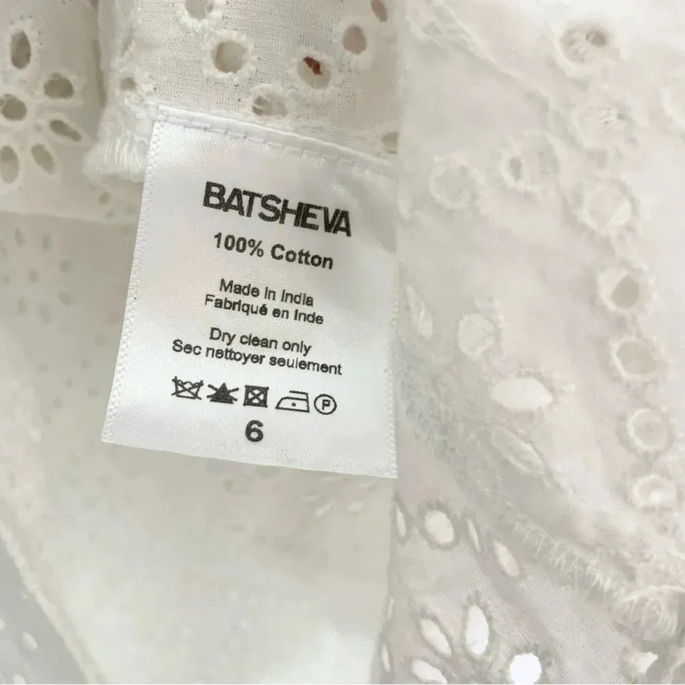 NWT Batsheva Cotton Eyelet Lace Broderie Anglaise Bow Detail Blouse White Size 6 - Image 10