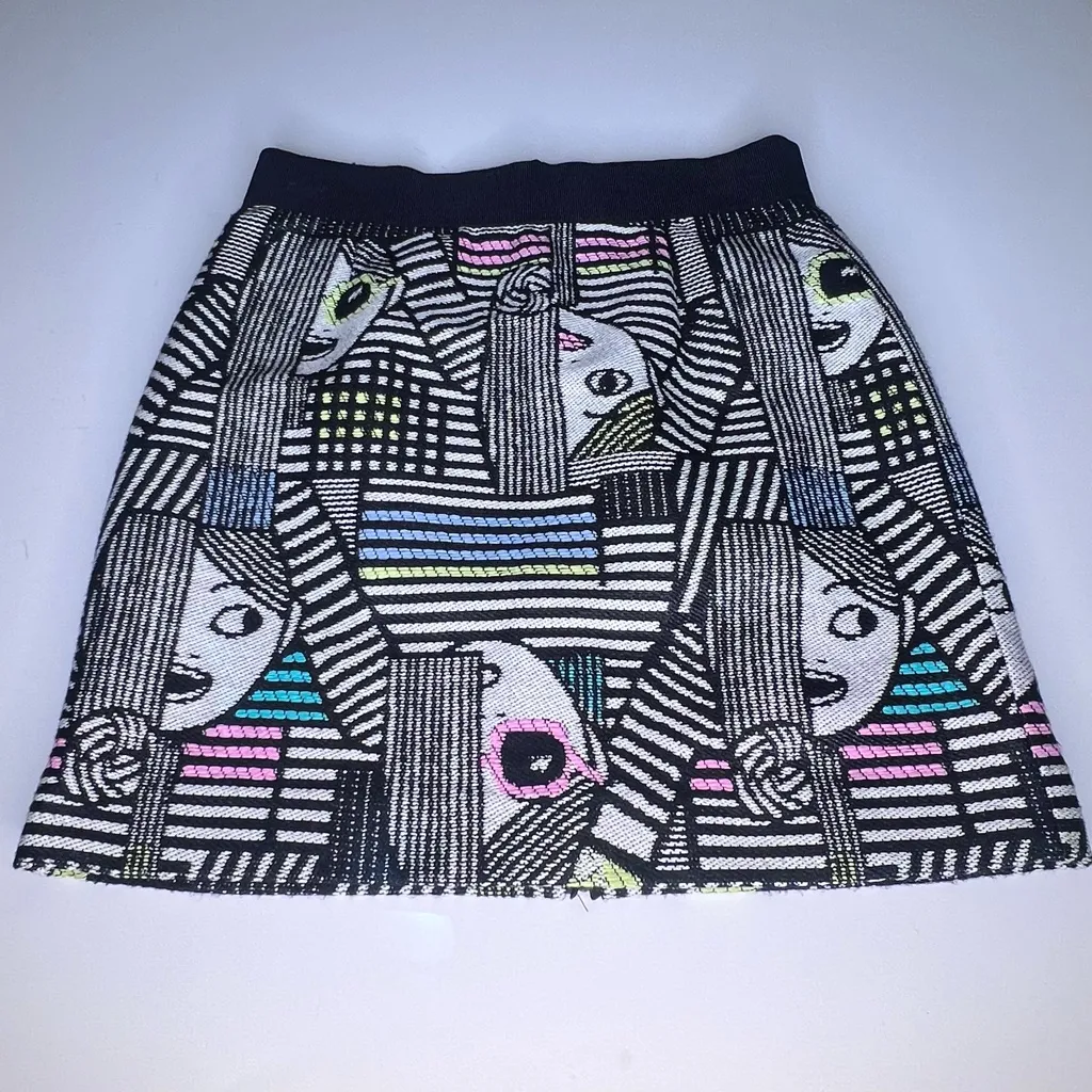 MILLY Les Femmes Mod‎ Faces Multicolor Jacquard Full Back Zip Mini Skirt Size 6 - Image 8