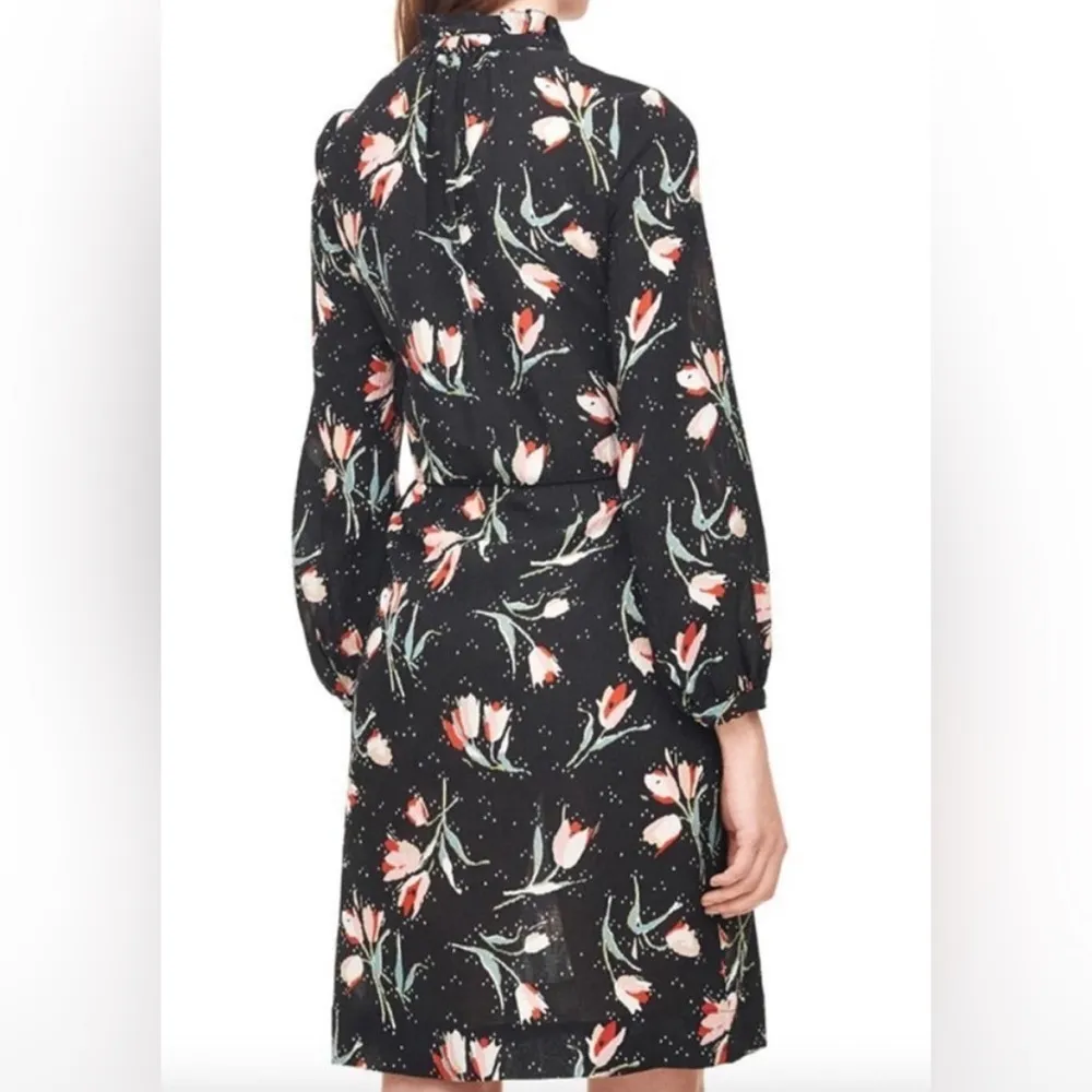 Rebecca Taylor Ikat Tulip Silk Tie Front Dress spring  floral long sleeve - Image 2