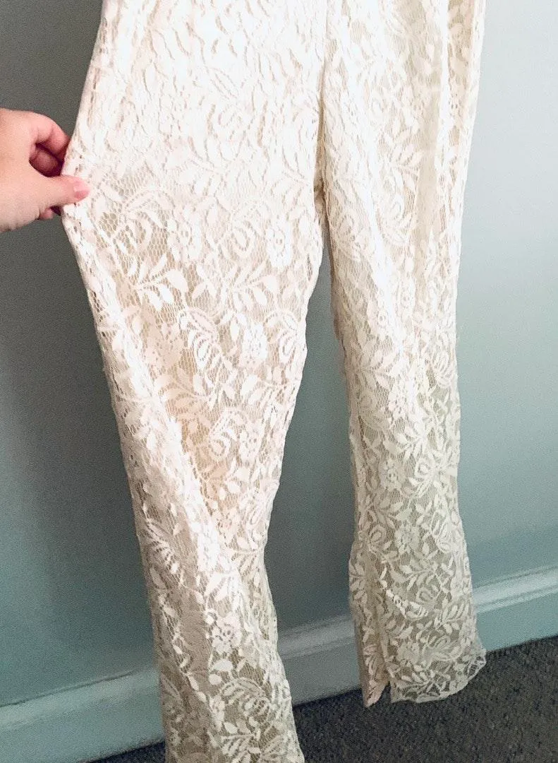 Lulus NWT  Cream Off The Shoulder Lace Jumpsuit - Image 10