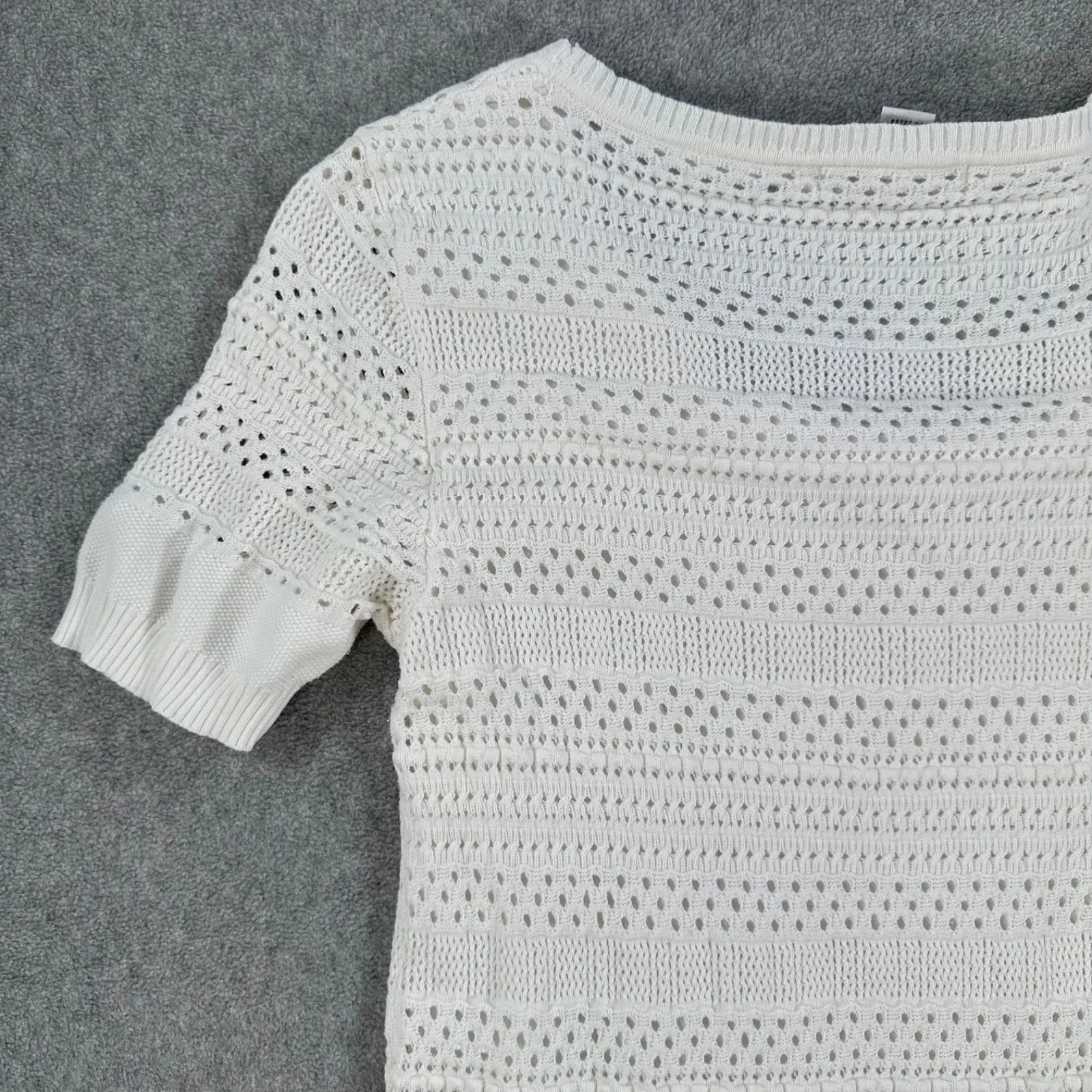 MNG Mango Crochet Knit Dress Size Large White Short Sleeve Scoop Neck Lined - Image 7