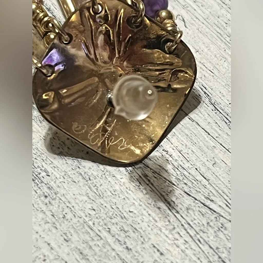 Vintage Signed Tabra Amethyst & Turquoise Earrings Gold filled/Cloisonne Swirl - Image 6