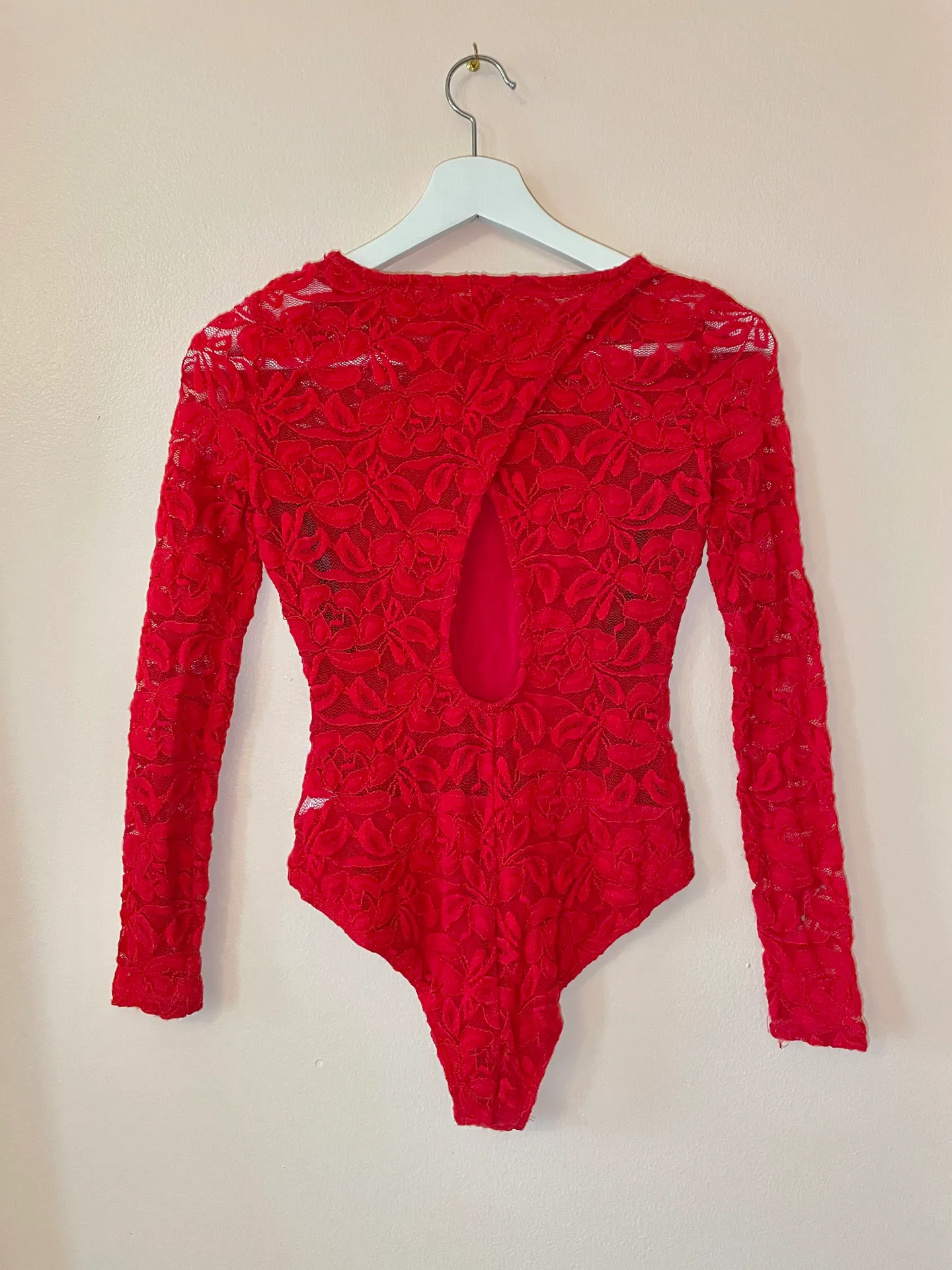 Red Illusion Lace Bodysuit - Image 3