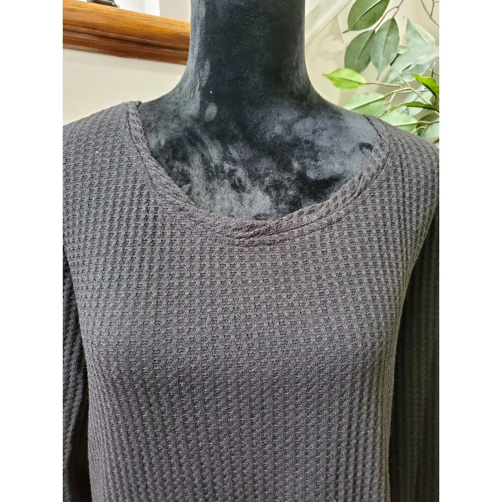 Umgee Women's Solid Black Cotton Round Neck Long Sleeve Casual Top Shirt Size 1X - Image 3