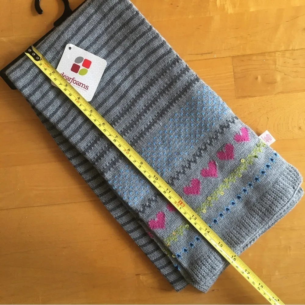 Dearfoams Fairisle Striped Scarf with Hearts, Sequins, Fray, Pink, Green - Image 8