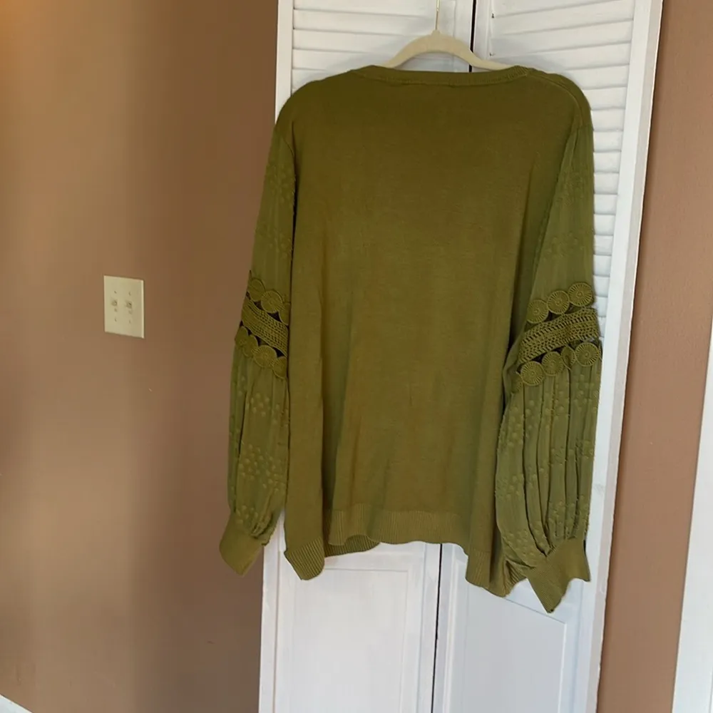 Sioni Milano womens  size 3X olive sheer lace puffed sleeves sweater NWT - Image 5