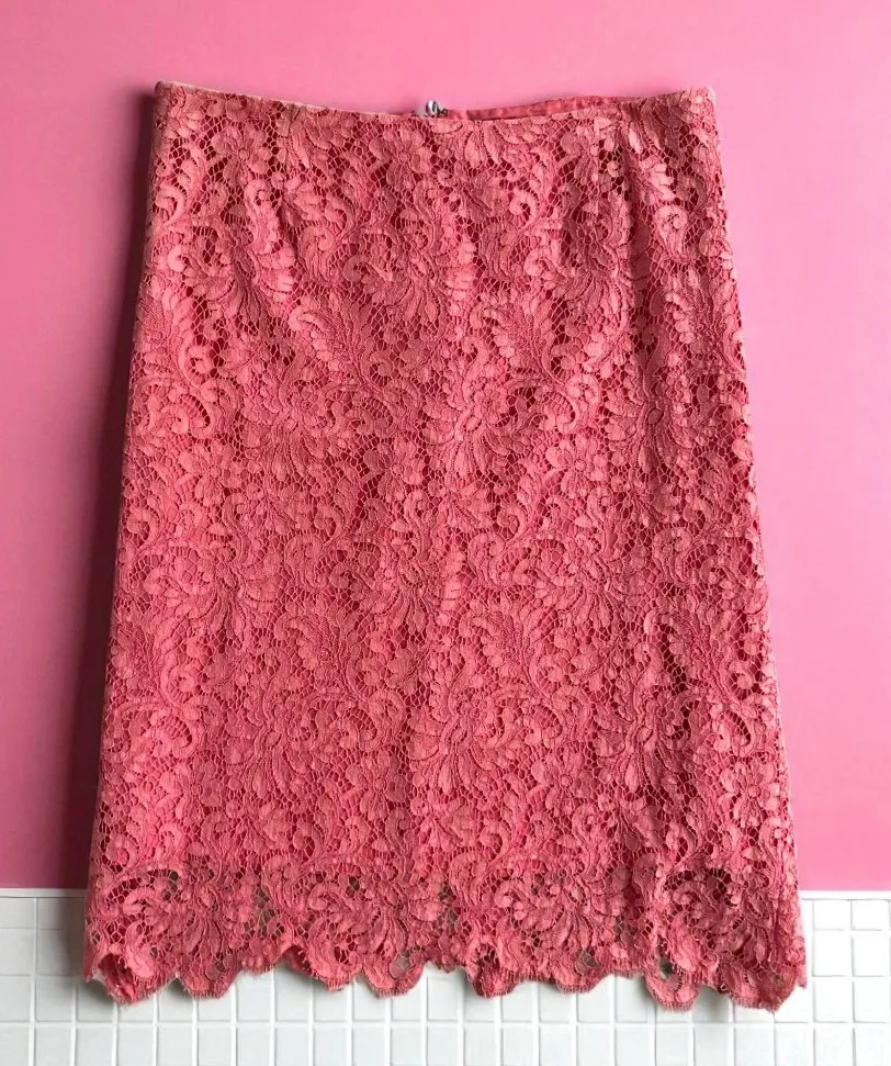 OSCAR DE LA RENTA Coral Pink Lace Scalloped Skirt Size 12 - Image 2