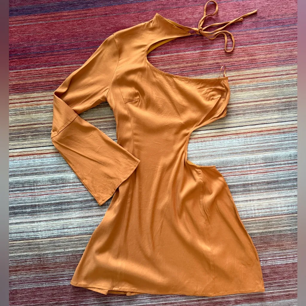 Cult Gaia One Shoulder Waist Cut-Out Taja Ginger Dress Orange Size M - Image 5