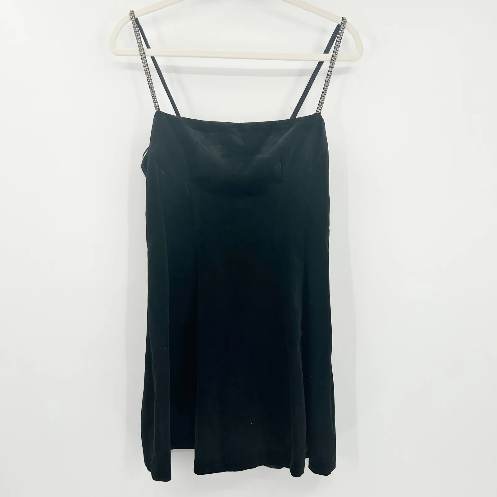 Zara Womens Black Velvet Mini Dress Rhinestone‎ Strap Cocktail Party Size M LBD - Image 3