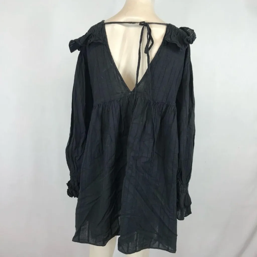 Urban Outfitters Black Pepper Ruffle Bib Babydoll Peasant Mini Dress - Image 7
