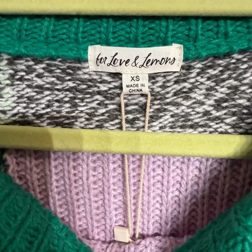 For Love & Lemons Green Colorblock Finley Cropped Oversized Sweater Sz XS NWT - Image 6