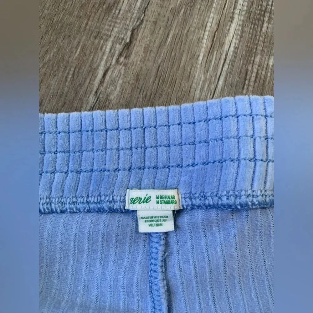 Aerie Ribbed Sweat Pants Flare Yoga Pants Lounge Pants Comfy Light Blue Size M - Image 4