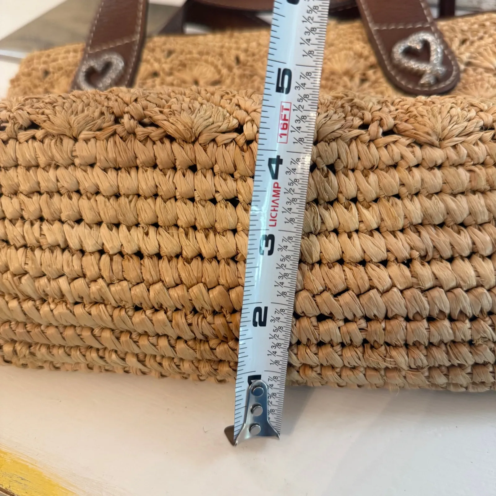 Brighton Joplin Straw Tote Handbag Purse Raffia Woven Leather Trim Charm Boho - Image 9