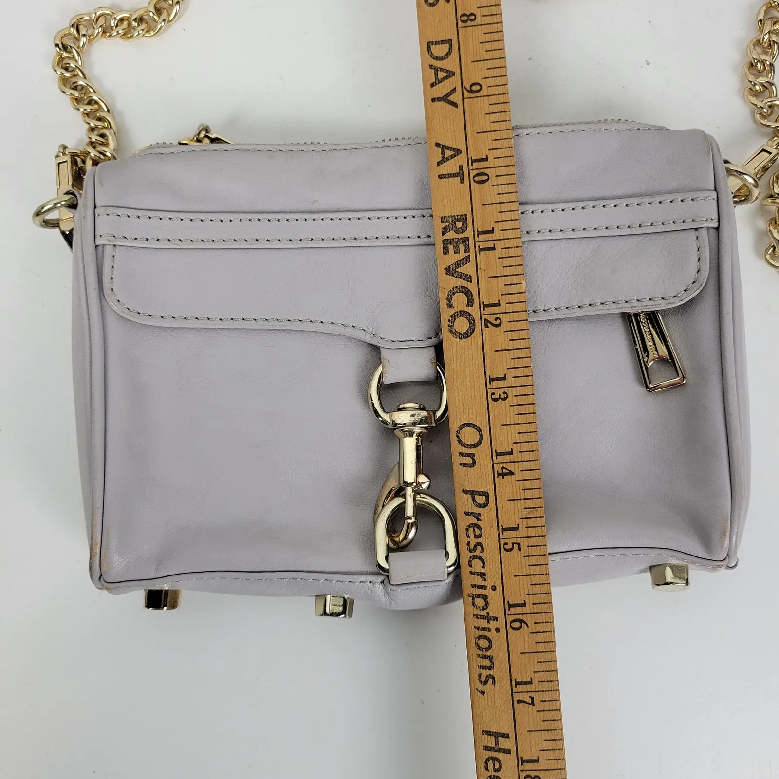 Rebecca‎ Minkoff Womens Mini Mac Crossbody Bag Gray Leather Chain Strap Purse - Image 13