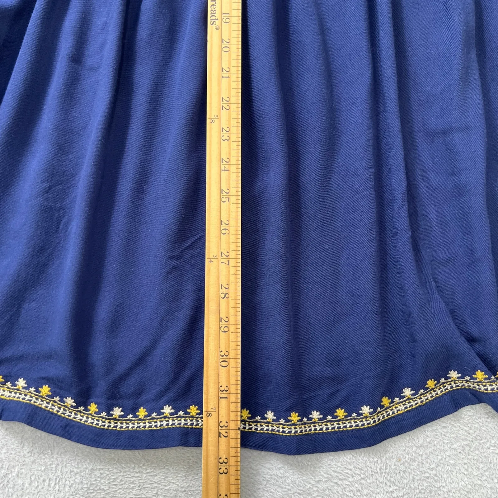 Solitaire Medium Blue Embroidered Rayon Peasant Dress Bohemian Festival‎ - Image 6