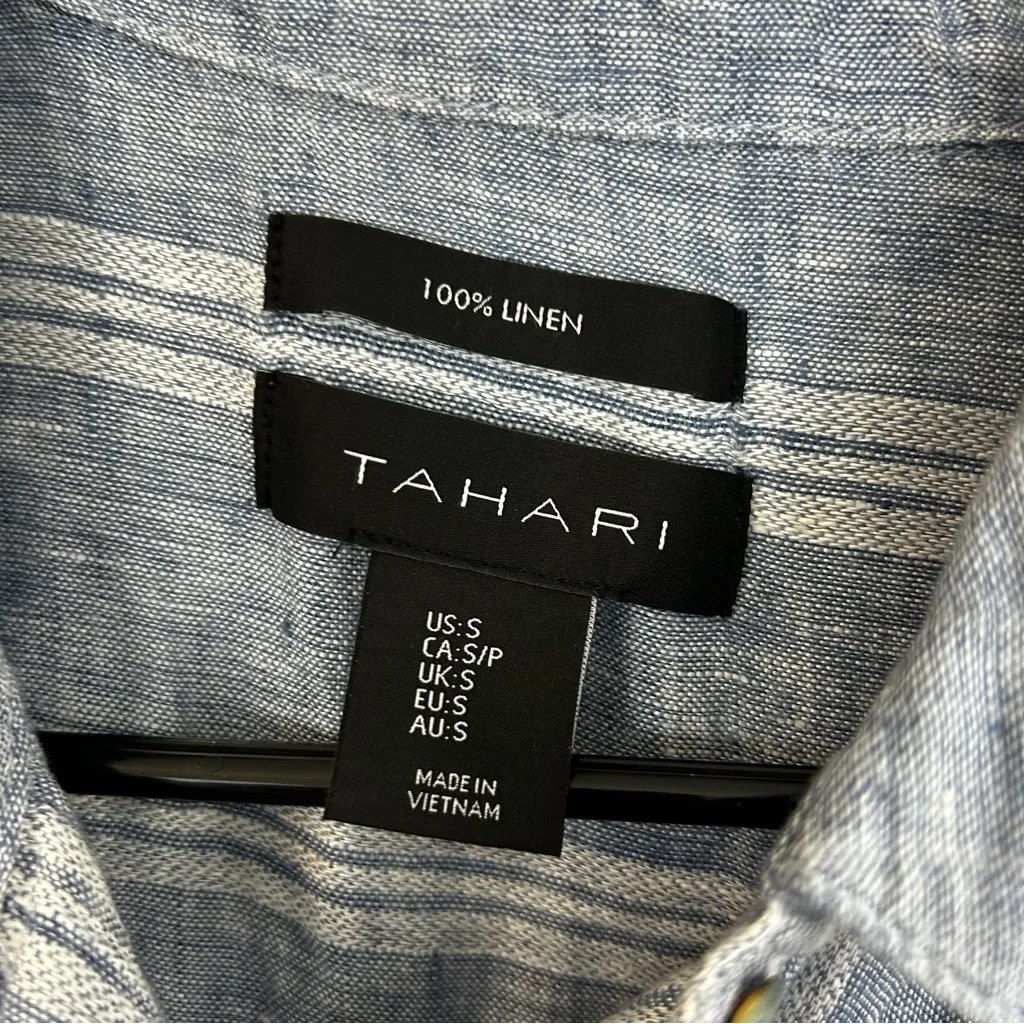 Tahari Chambray 100% Linen Striped Button Down Shirt Shift Dress Size Small - Image 6