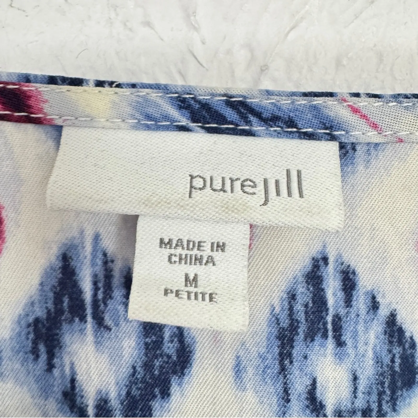 J Jill Blue Red Ikat Print Short Sleeve Blouse Womens M Boxy Fit Oversized Shirt Size M - Image 7