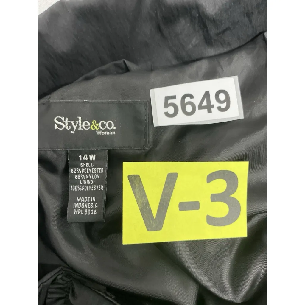 Womans Style & Co Woman Raincoat 14 W Black Lined Full Zip Snap Ruffle Detail Size 14W - Image 3