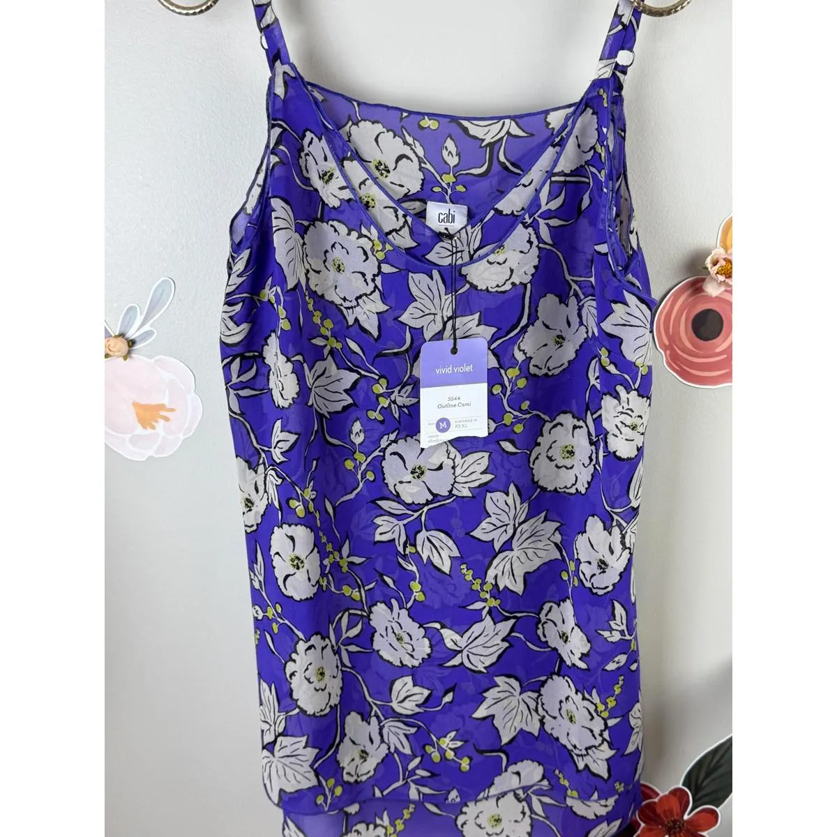 CAbi Blue Floral Double Lined Camisole Top - Size - Medium - Image 5