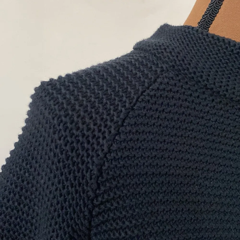 Talbots black cotton zippered chunky knit stand collar cardigan size S - Image 74